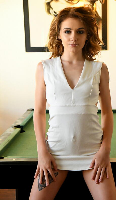 Rangy red-haired teen Rosalyn Sphinx in skirt showing small tits and spreading her legs 